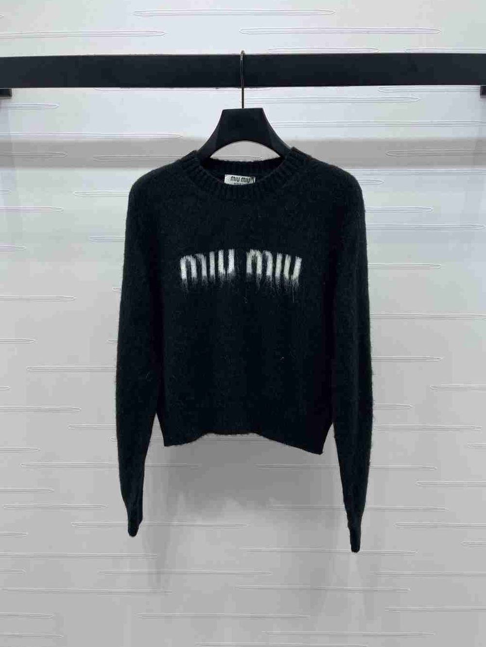 Miu Miu Black Crewneck Sweater with White Logo